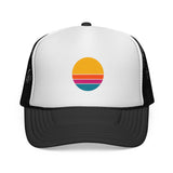 DSC Retro Sunset Trucker Cap - Vintage Striped Sun Embroidered Mesh Hat