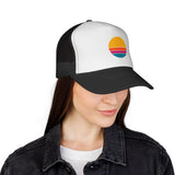 DSC Retro Sunset Trucker Cap - Vintage Striped Sun Embroidered Mesh Hat