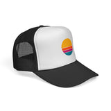 DSC Retro Sunset Trucker Cap - Vintage Striped Sun Embroidered Mesh Hat